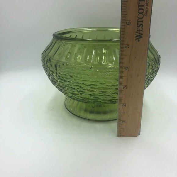 Vintage NAPCO 1176 Green Glass Vase Bowl Ribbed - Picture 10 of 12